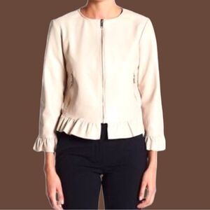 Catherine’s Malandrino  pale tanish faux leather jacket with ruffles! New!